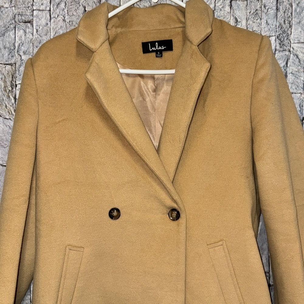 Lulus Harriet Long Double-Breasted Tan Coat
